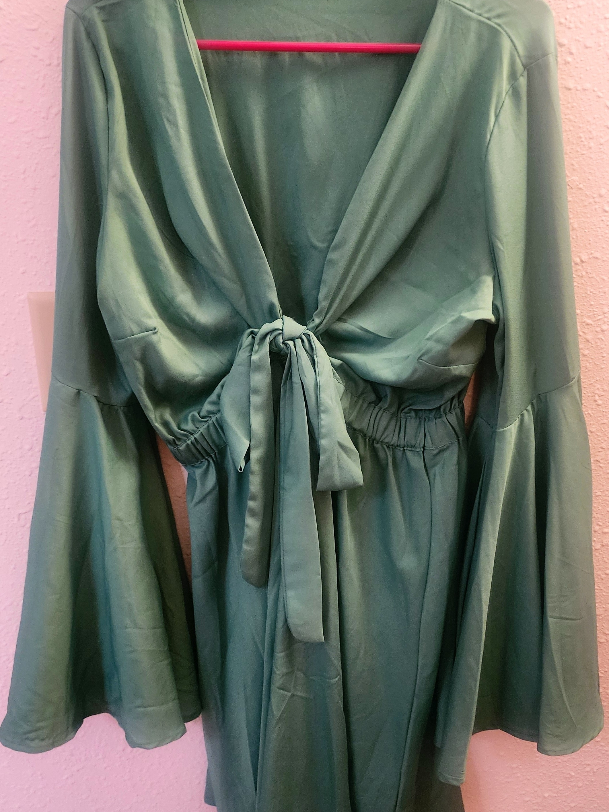 Boohoo Tie Front Bell Sleeve Dress